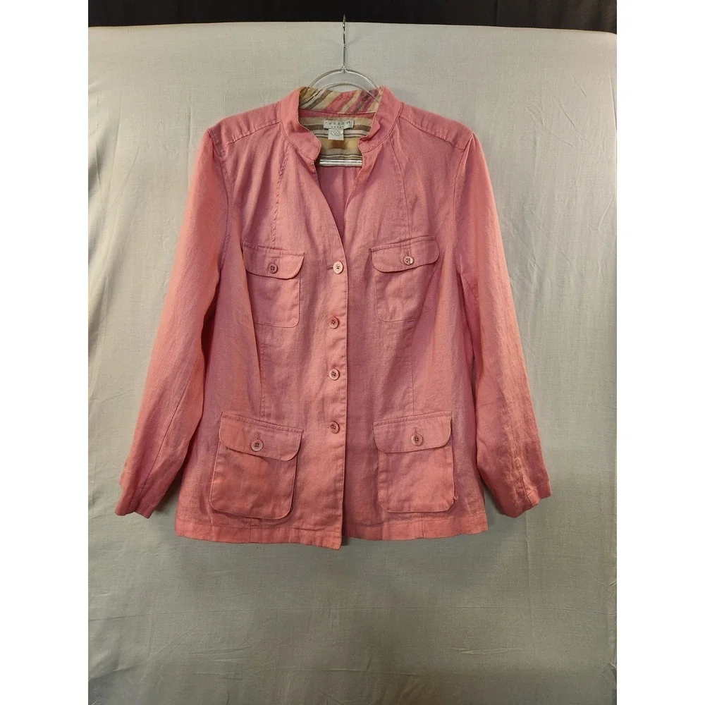 Tweeds Women's Bubblegum Pink‎ 100% Linen Safari Utility Jacket Size 18W Summer